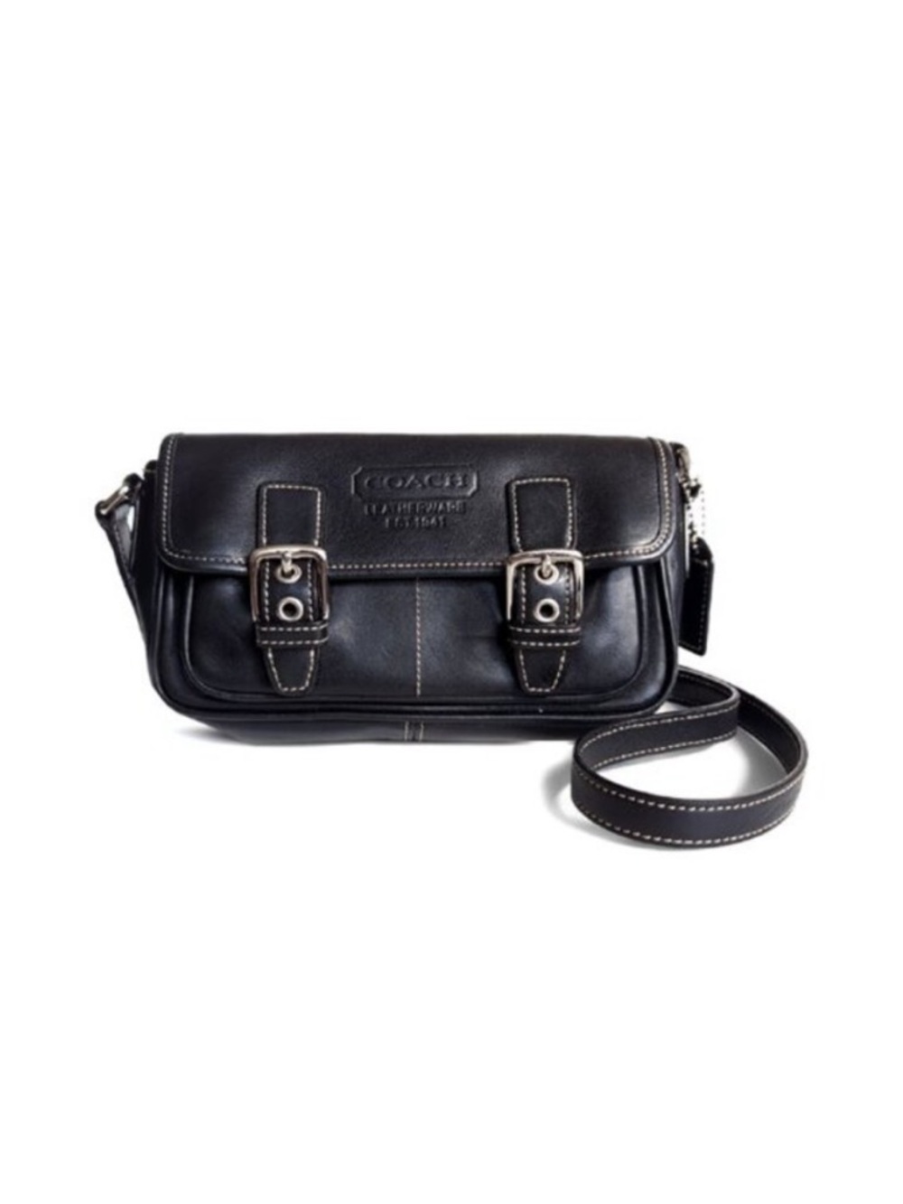 Coach 2004 Bleecker Black Leather Crossbody with Silver Double Buckle Detail - Picture 6 of 8